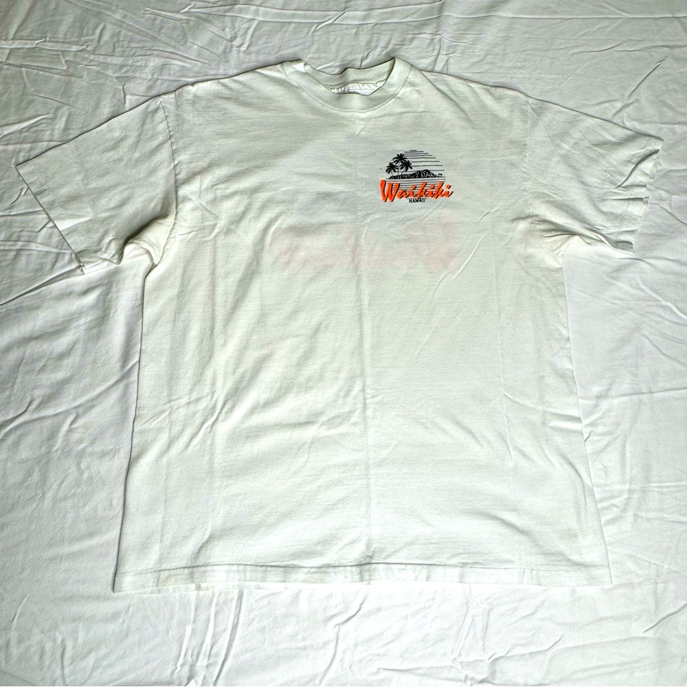 Waikiki‎ Hawaii Tourist T Shirt Single Stitch 1988 Graphic Print Surfer Vintage